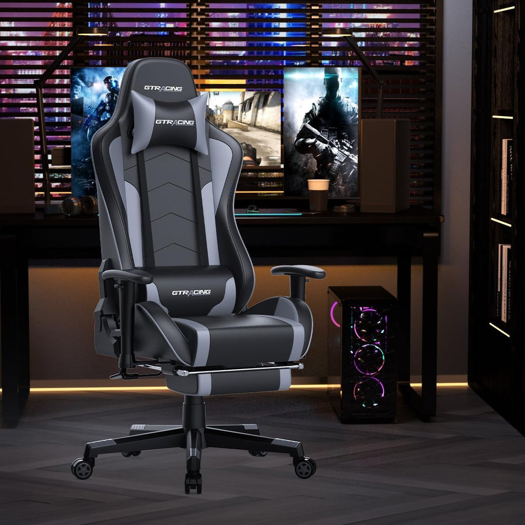 Gray Bluetooth Gaming Chair With Footrest For Home Office