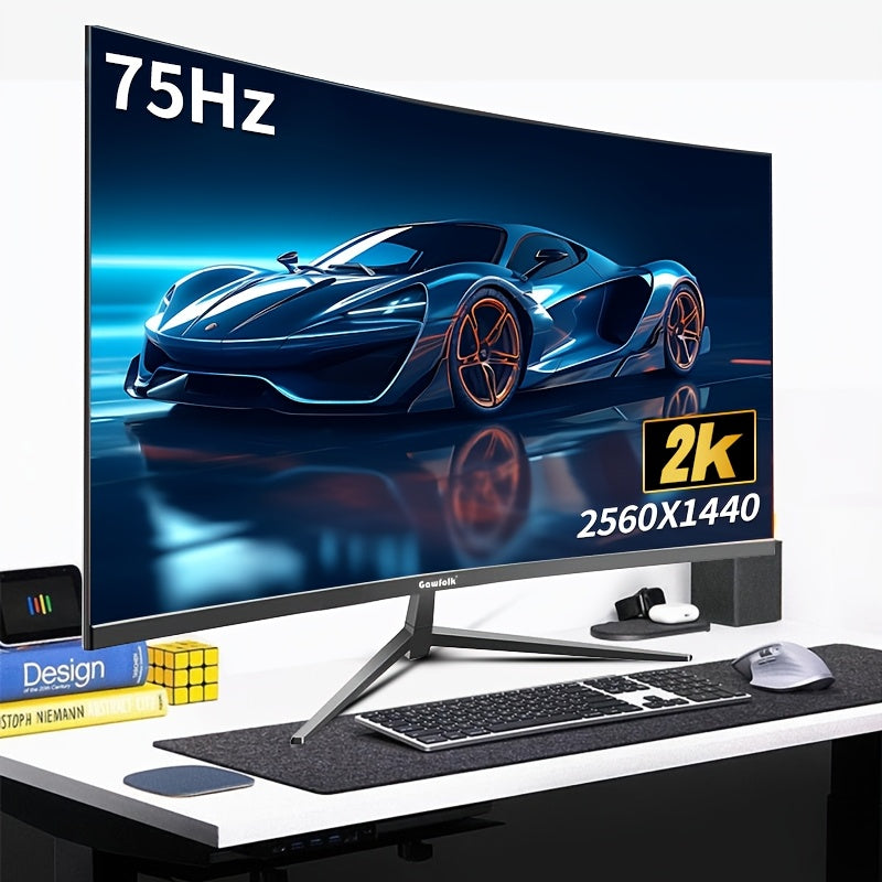 [1pc 81.28cm Curved Gaming Monitor] 1pc GAWFOLK 81.28cm Curved LCD Monitor, Full HD 1080P, 2560x1440 Resolution, 75/165Hz, NTSC Color Gamut, USB Powered, VESA Mount Compatible, 1500R Curvature, PC Gaming Display