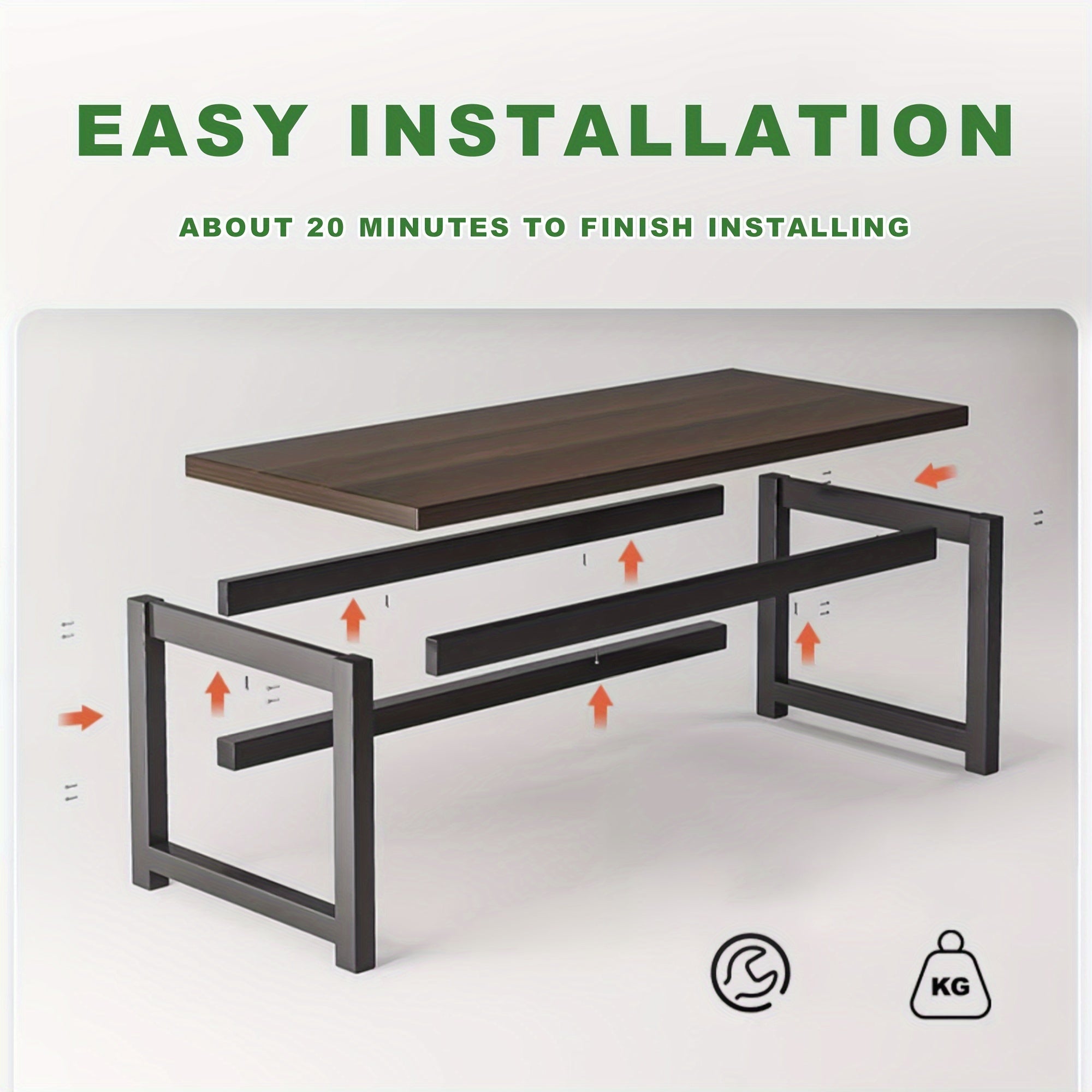 Simple Wooden Working Desk, Heavy Duty Home Office Computer Desk with 40mm Panel Metal Frame Writing Study Work Table PC Laptop Desk Easy Assembly Study Reading Table, Large Gaming Desk, Workstation