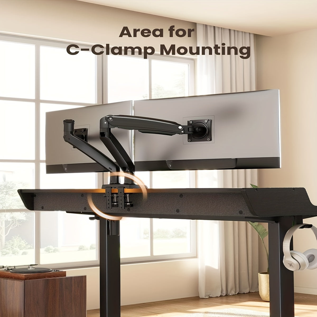 Electric Standing Desk with Drawers, 48" x 24" Adjustable Height Gaming Desk with Monitor Stand, C-Clamp Mount Compatible, Home Office Desk with Storage Shelf, 4 Preset Heights, Black