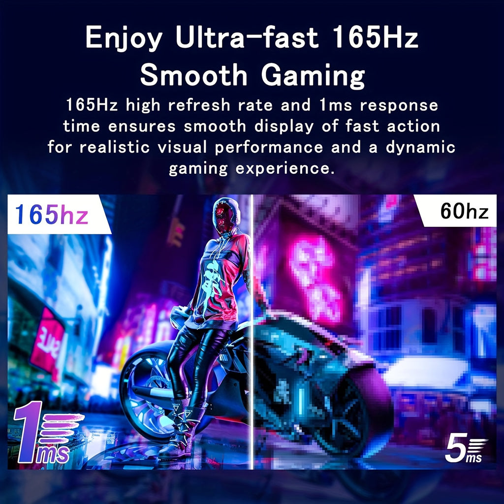 Grebear 24-Inch Gaming Monitor with 165/144Hz Refresh Rate - FHD 1080P IPS Screen, 1Ms (GTG), Perfect for Home Office Use, 100% Srgb, HDR, DP, Built-In Speakers, Tiltable, VESA Compatible.