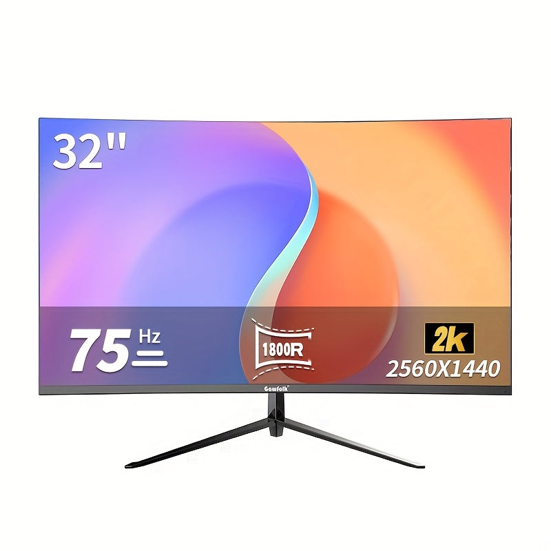 [1pc 81.28cm Curved Gaming Monitor] 1pc GAWFOLK 81.28cm Curved LCD Monitor, Full HD 1080P, 2560x1440 Resolution, 75/165Hz, NTSC Color Gamut, USB Powered, VESA Mount Compatible, 1500R Curvature, PC Gaming Display