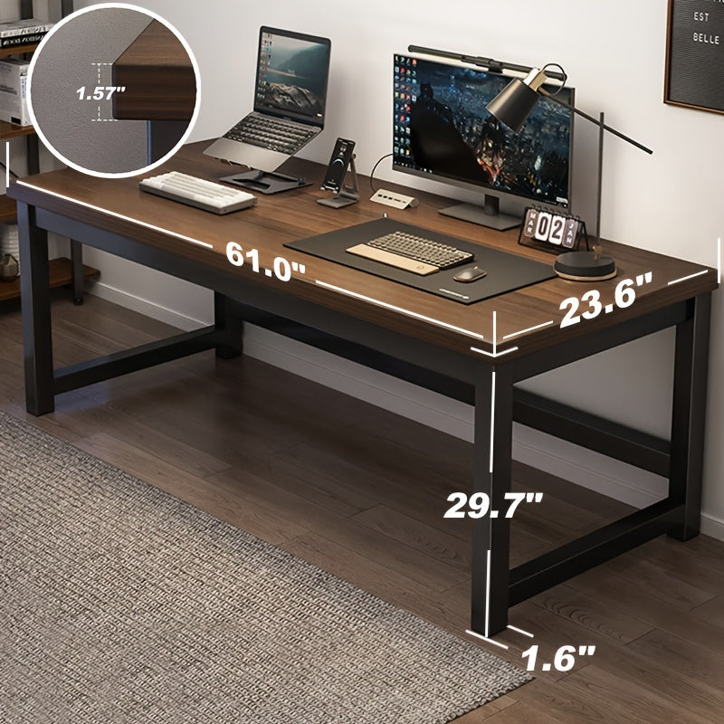 Simple Wooden Working Desk, Heavy Duty Home Office Computer Desk with 40mm Panel Metal Frame Writing Study Work Table PC Laptop Desk Easy Assembly Study Reading Table, Large Gaming Desk, Workstation