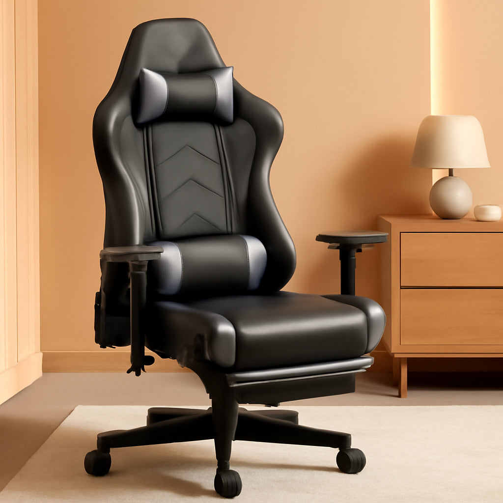 Gray Bluetooth Gaming Chair With Footrest For Home Office
