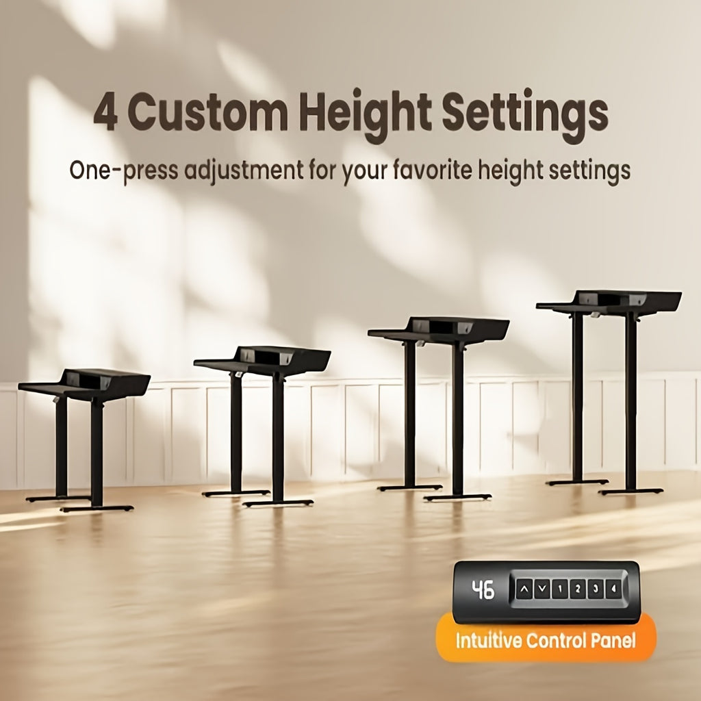 Electric Standing Desk with Drawers, 48" x 24" Adjustable Height Gaming Desk with Monitor Stand, C-Clamp Mount Compatible, Home Office Desk with Storage Shelf, 4 Preset Heights, Black