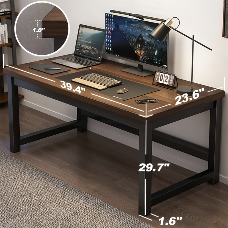 Simple Wooden Working Desk, Heavy Duty Home Office Computer Desk with 40mm Panel Metal Frame Writing Study Work Table PC Laptop Desk Easy Assembly Study Reading Table, Large Gaming Desk, Workstation
