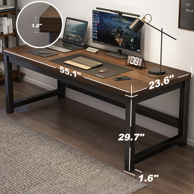 Simple Wooden Working Desk, Heavy Duty Home Office Computer Desk with 40mm Panel Metal Frame Writing Study Work Table PC Laptop Desk Easy Assembly Study Reading Table, Large Gaming Desk, Workstation