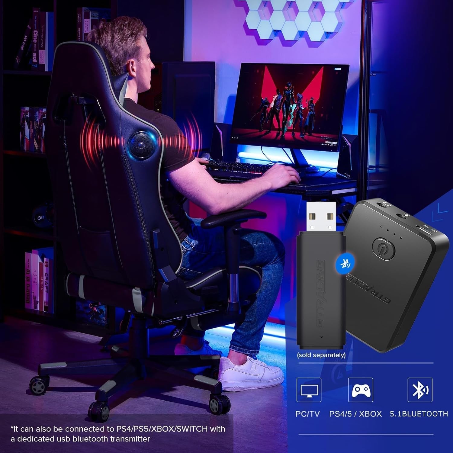 Gray Bluetooth Gaming Chair With Footrest For Home Office
