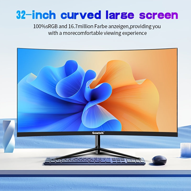 [1pc 81.28cm Curved Gaming Monitor] 1pc GAWFOLK 81.28cm Curved LCD Monitor, Full HD 1080P, 2560x1440 Resolution, 75/165Hz, NTSC Color Gamut, USB Powered, VESA Mount Compatible, 1500R Curvature, PC Gaming Display