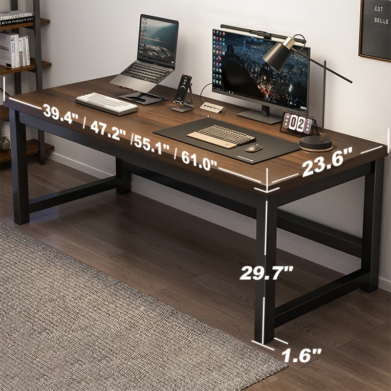 Simple Wooden Working Desk, Heavy Duty Home Office Computer Desk with 40mm Panel Metal Frame Writing Study Work Table PC Laptop Desk Easy Assembly Study Reading Table, Large Gaming Desk, Workstation