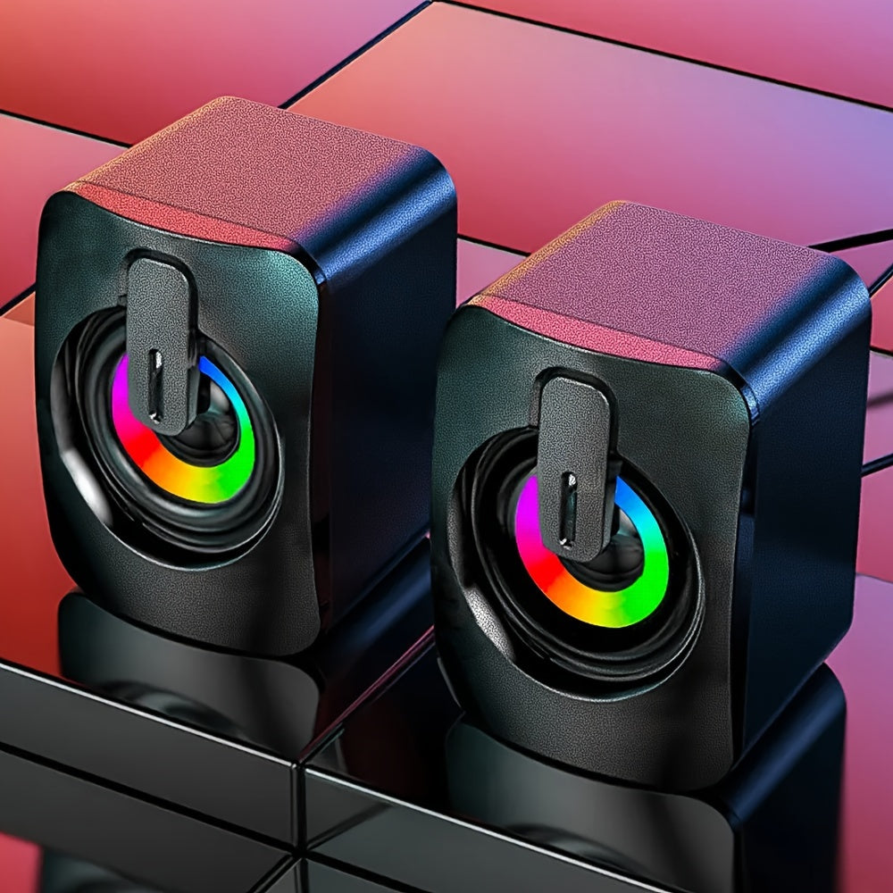 USB-Powered Desktop Computer Speakers 2.0 Channel Wired PC Speakers with Rainbow LED Backlight, ≤36V Operating Voltage, No Battery Required - Home Office Gaming Desk Audio Sound System