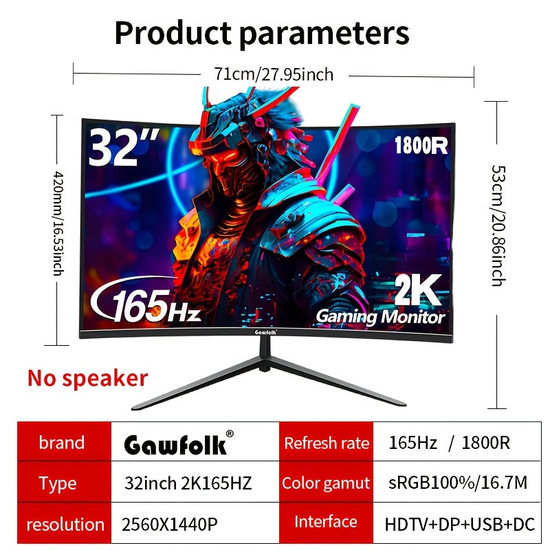 Gawfolk 32-Inch Curved Gaming Monitor 180Hz FHD 1080P, Frameless 1500R PC Computer Screen with VESA Mount, Immersive Wide-Angle View for Gaming & Multimedia, Sleek Frameless Design, High Resolution Screen