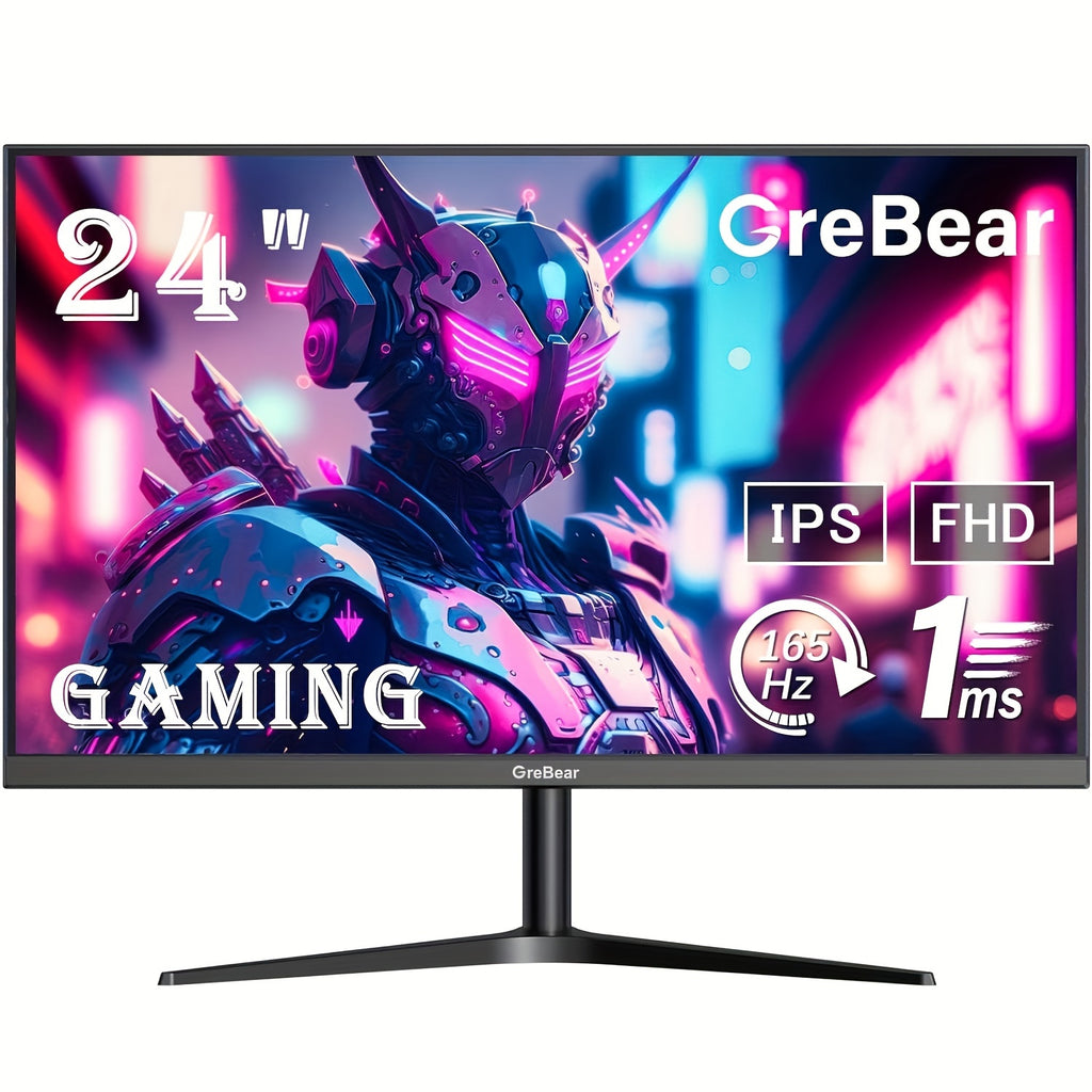 Grebear 24-Inch Gaming Monitor with 165/144Hz Refresh Rate - FHD 1080P IPS Screen, 1Ms (GTG), Perfect for Home Office Use, 100% Srgb, HDR, DP, Built-In Speakers, Tiltable, VESA Compatible.