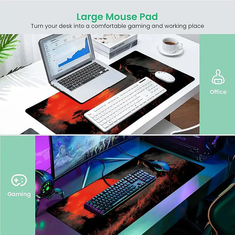 Red full moon samurai design Mouse Pad Desk Mat with Stitched Edges non-Slip rubber base pc accessories Gaming mat maus pad