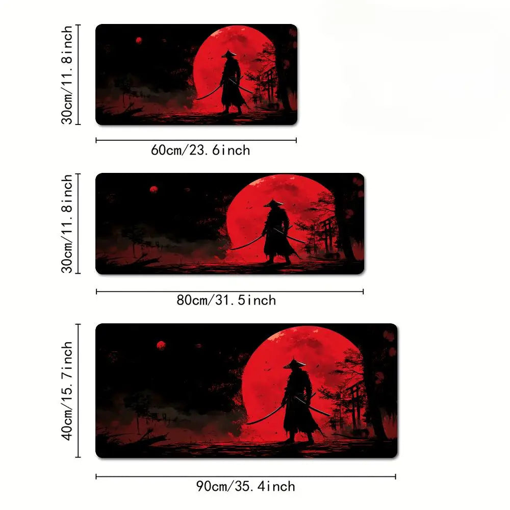 Red full moon samurai design Mouse Pad Desk Mat with Stitched Edges non-Slip rubber base pc accessories Gaming mat maus pad