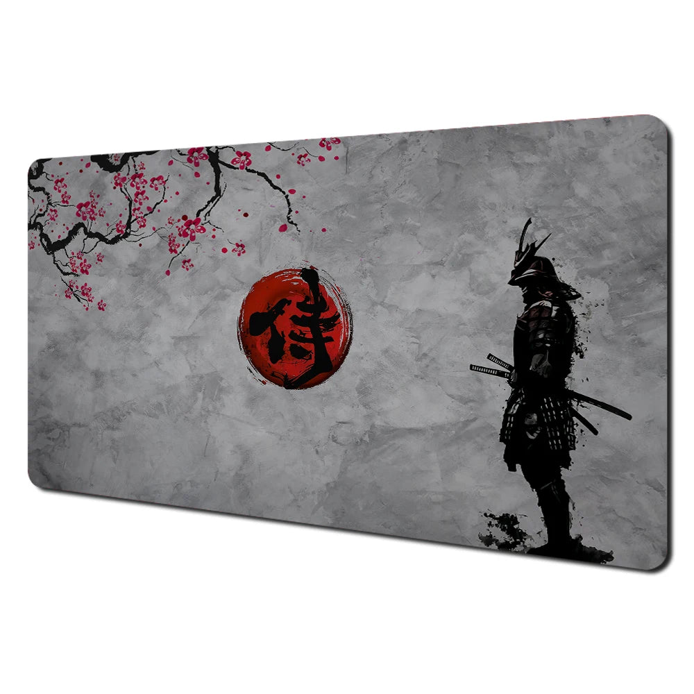 Red full moon samurai design Mouse Pad Desk Mat with Stitched Edges non-Slip rubber base pc accessories Gaming mat maus pad