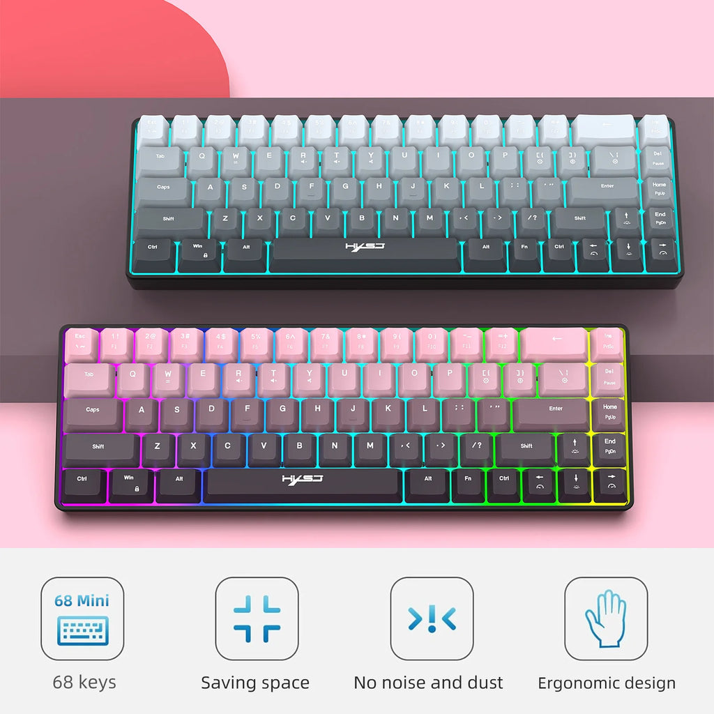Gaming Keyboard, RGB Backlit Mini Wired Keyboard, Ultra-Compact Anti-Ghosting No-Conflict 68 Keys Membrane Gaming Wired Keyboard