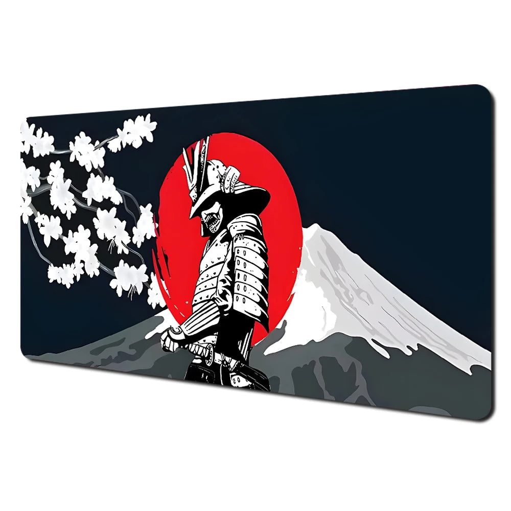 Red full moon samurai design Mouse Pad Desk Mat with Stitched Edges non-Slip rubber base pc accessories Gaming mat maus pad