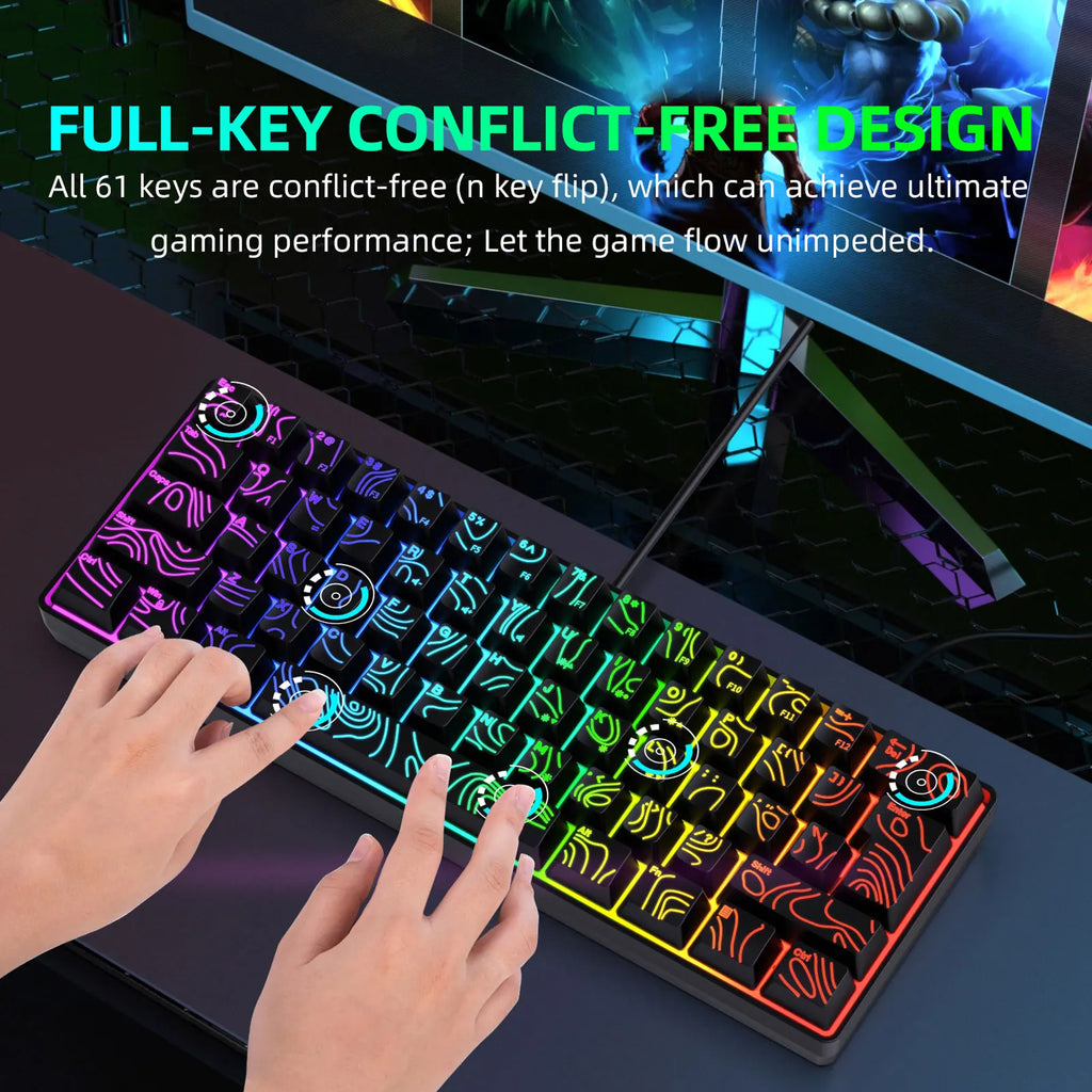 60% Gaming Keyboard 61 Key RGB Gaming Keyboard Mechanical RGB Backlit Ergonomic Design Wired Keyboard Mechanical Gaming Keyboard