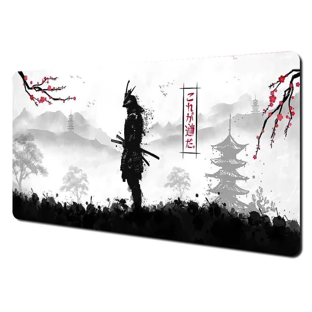 Red full moon samurai design Mouse Pad Desk Mat with Stitched Edges non-Slip rubber base pc accessories Gaming mat maus pad