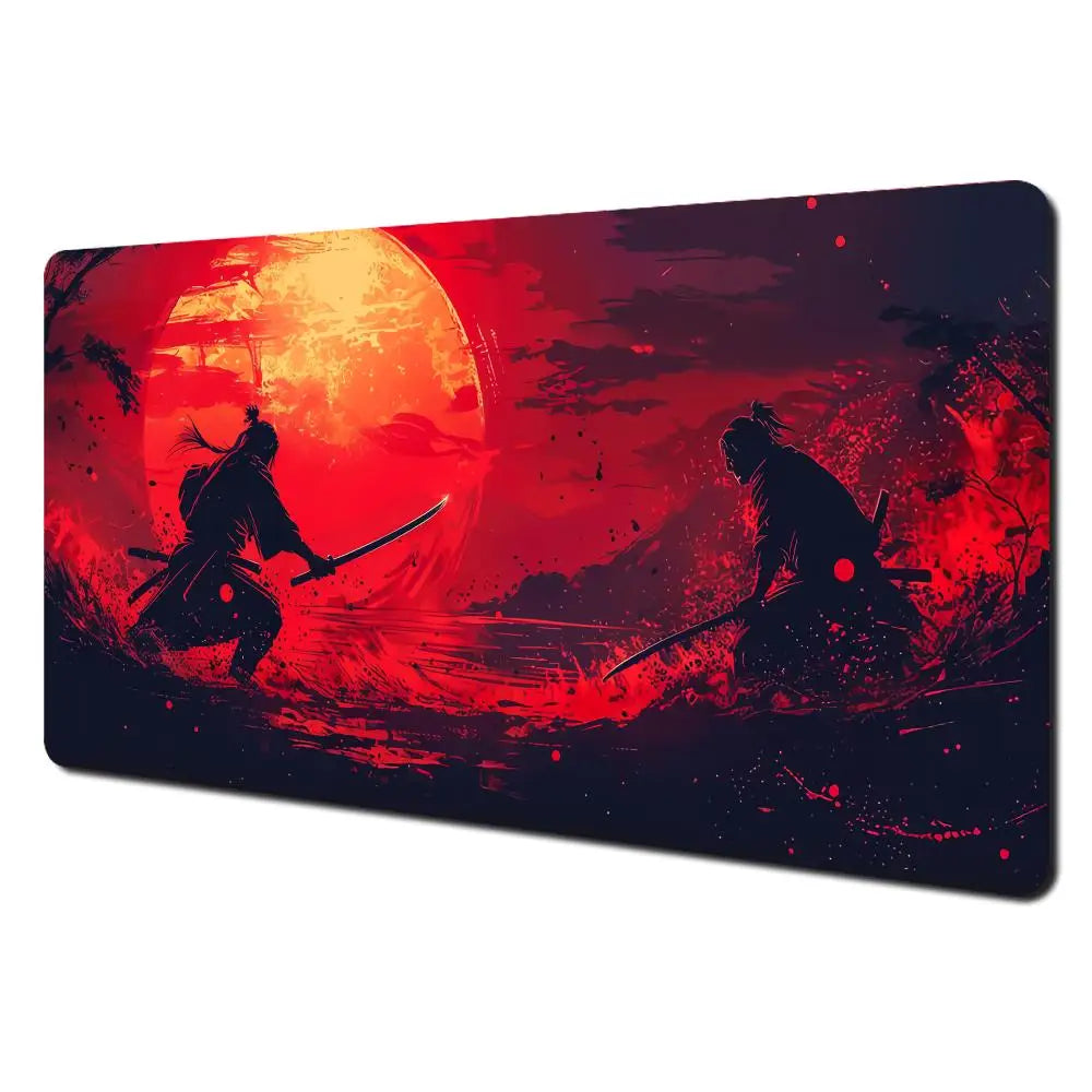 Red full moon samurai design Mouse Pad Desk Mat with Stitched Edges non-Slip rubber base pc accessories Gaming mat maus pad