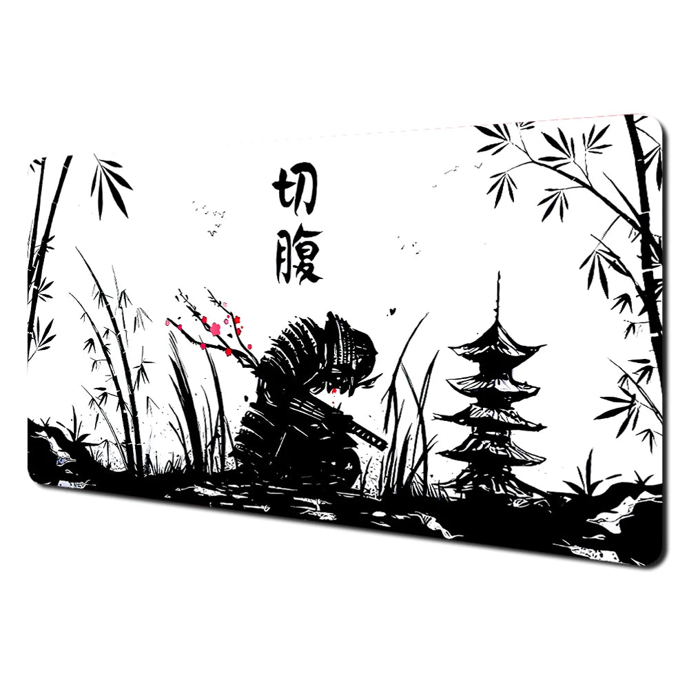 Red full moon samurai design Mouse Pad Desk Mat with Stitched Edges non-Slip rubber base pc accessories Gaming mat maus pad