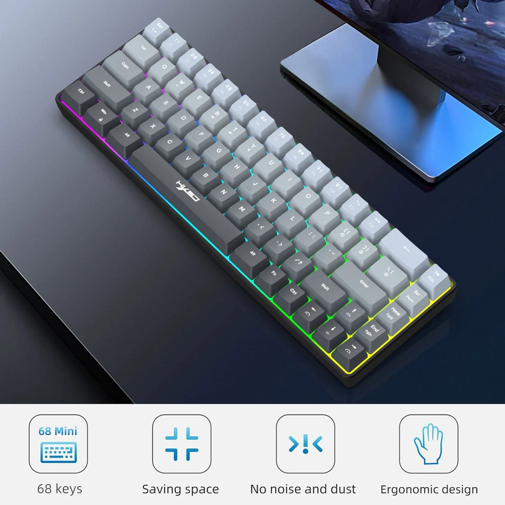 Gaming Keyboard, RGB Backlit Mini Wired Keyboard, Ultra-Compact Anti-Ghosting No-Conflict 68 Keys Membrane Gaming Wired Keyboard