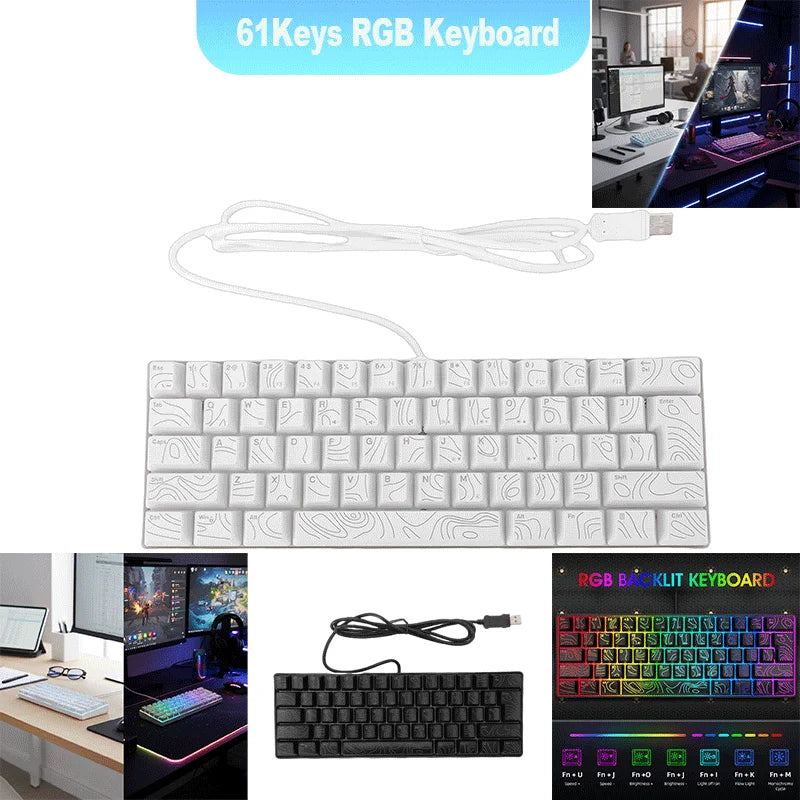 60% Gaming Keyboard 61 Key RGB Gaming Keyboard Mechanical RGB Backlit Ergonomic Design Wired Keyboard Mechanical Gaming Keyboard