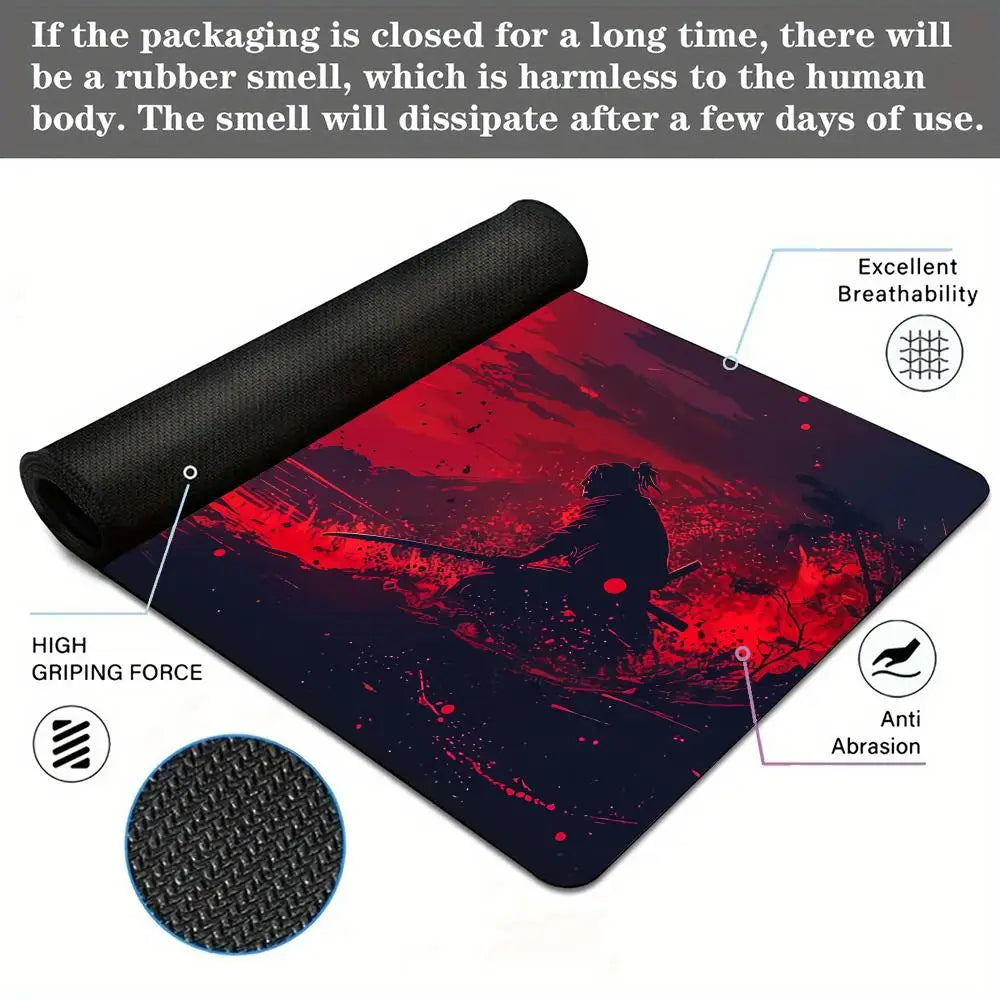 Red full moon samurai design Mouse Pad Desk Mat with Stitched Edges non-Slip rubber base pc accessories Gaming mat maus pad