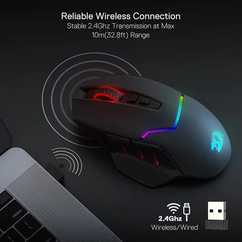 Redragon M690 PRO Wireless Gaming Mouse 8000 DPI Wired Mouse Rapid Fire Key 8 Macro Buttons for PC/Mac/Laptop, Black/White Mouse