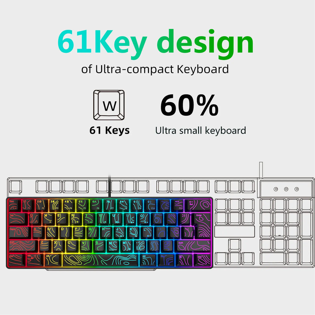 60% Gaming Keyboard 61 Key RGB Gaming Keyboard Mechanical RGB Backlit Ergonomic Design Wired Keyboard Mechanical Gaming Keyboard