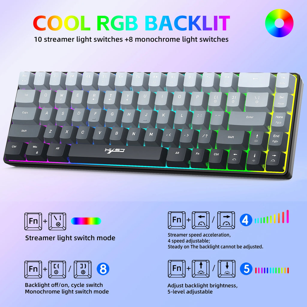 Gaming Keyboard, RGB Backlit Mini Wired Keyboard, Ultra-Compact Anti-Ghosting No-Conflict 68 Keys Membrane Gaming Wired Keyboard
