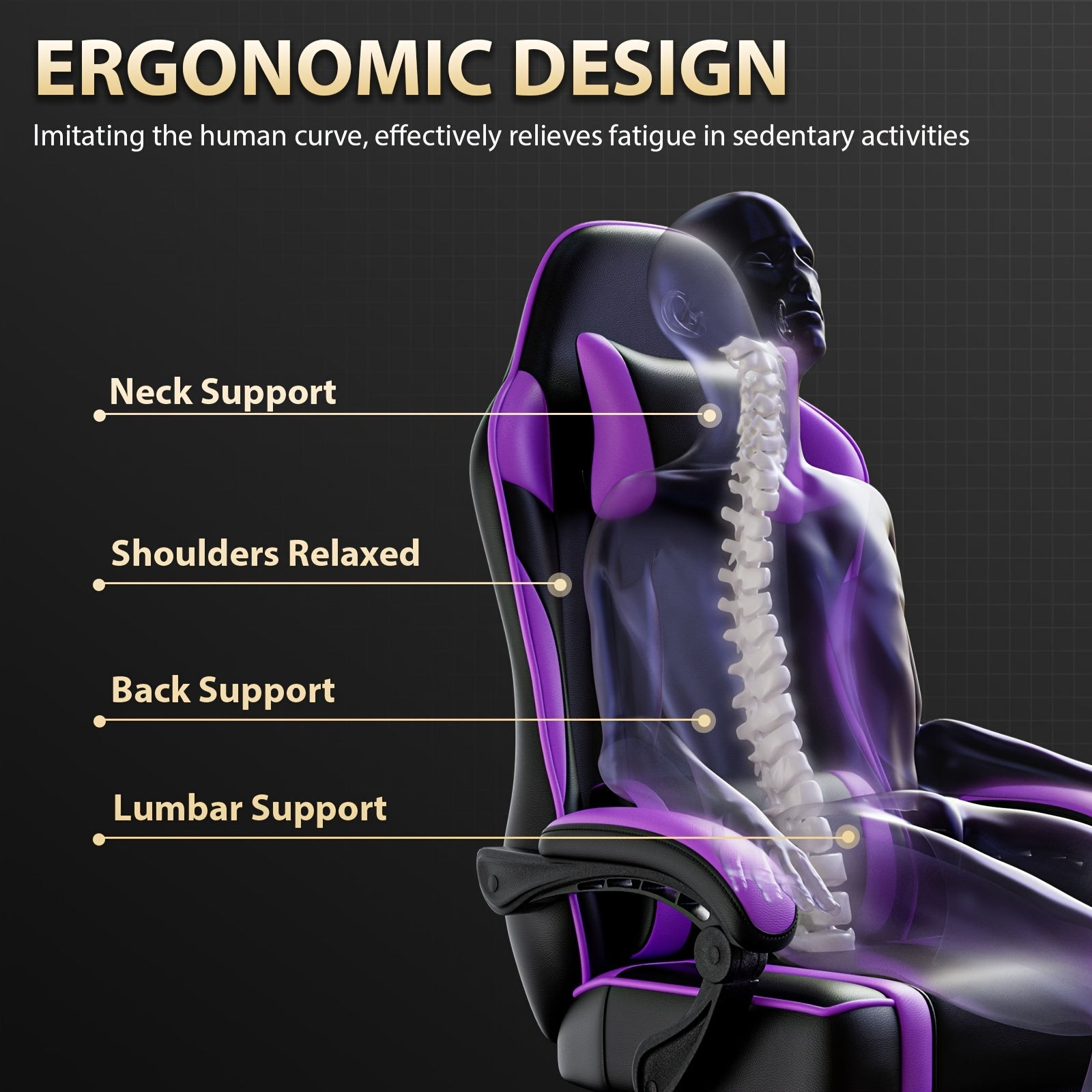 Ultimate Comfort Gaming Chair - Ergonomic Design, Reclining Function, Lumbar Support, PU Leather, Footrest, and Adjustable Armrests for Heavy Adults - Purple, Blue, and Orange Colors Available