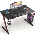 44 Inches Z-Shaped Gaming Desk Carbon Fiber Surface Desk with Cup Holder & Headphone Hook