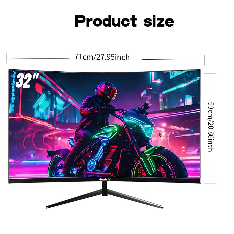 [1pc 81.28cm Curved Gaming Monitor] 1pc GAWFOLK 81.28cm Curved LCD Monitor, Full HD 1080P, 2560x1440 Resolution, 75/165Hz, NTSC Color Gamut, USB Powered, VESA Mount Compatible, 1500R Curvature, PC Gaming Display