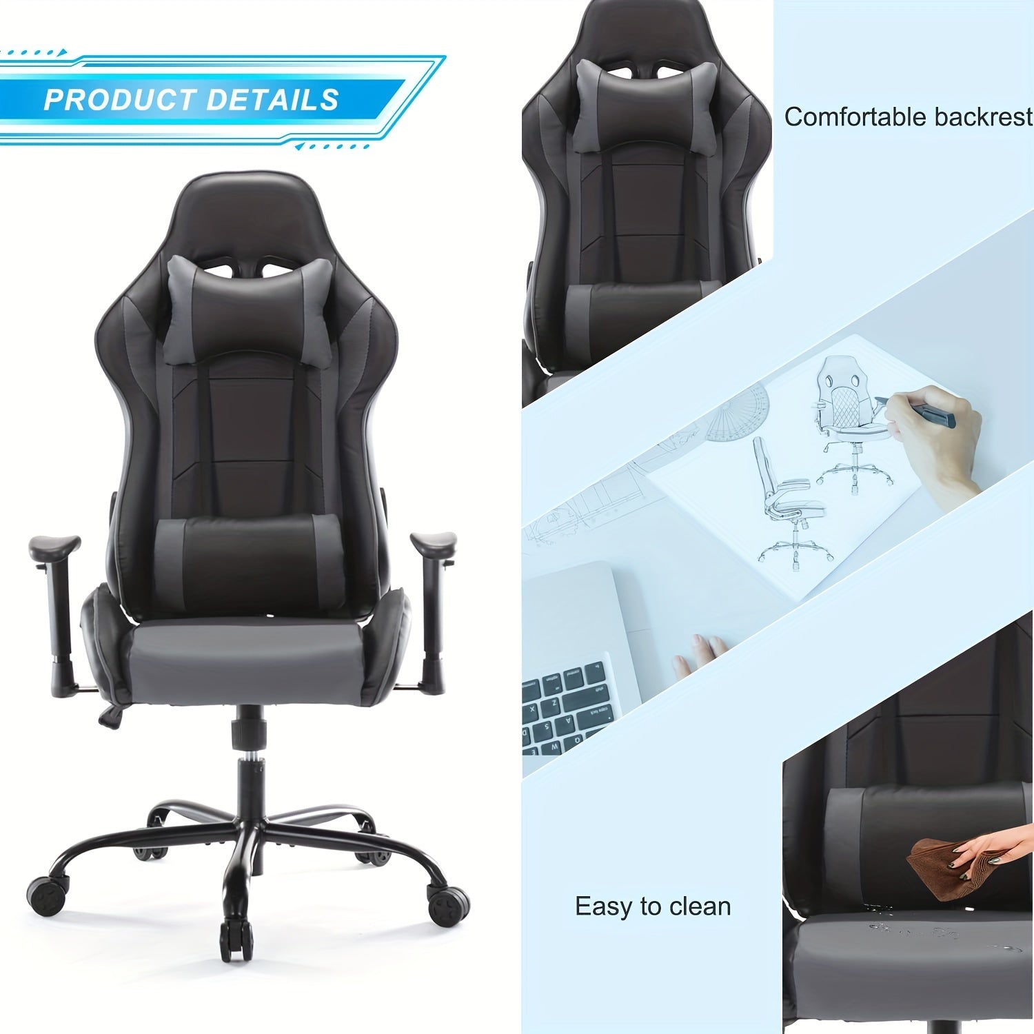 Recliner Executive Chair Ergonomic Gaming Chair Home Office Desk Chair With Wheels High Back Computer Chair With Lift Armrest, Lumbar Support, Headrest