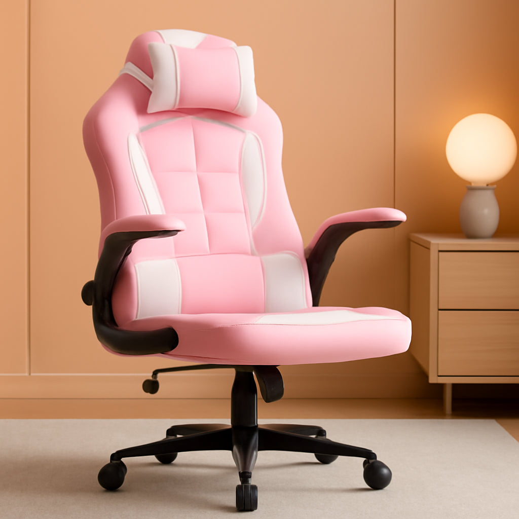 Chaise de jeu rose ergonomique avec soutien lombaire pour plus de confort