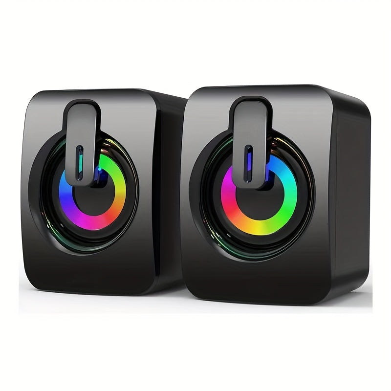 USB-Powered Desktop Computer Speakers 2.0 Channel Wired PC Speakers with Rainbow LED Backlight, ≤36V Operating Voltage, No Battery Required - Home Office Gaming Desk Audio Sound System