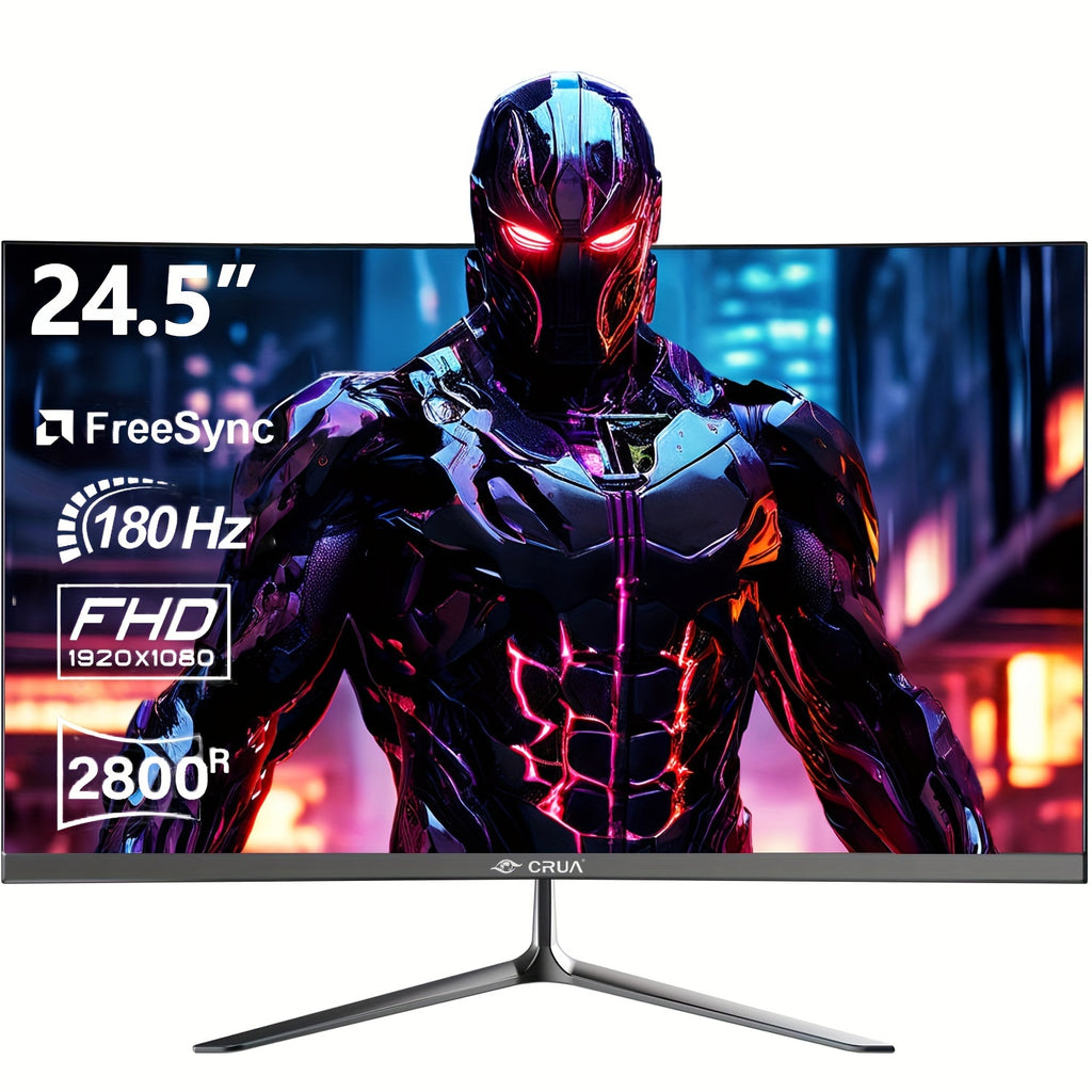 24.5-inch CRUA Curved Gaming Monitor 180Hz, 2800R Ultra Curvature PC Screen Full HD 1080P, Bezel-less Computer Monitor With FreeSync And EyeCare Technology, VESA Support
