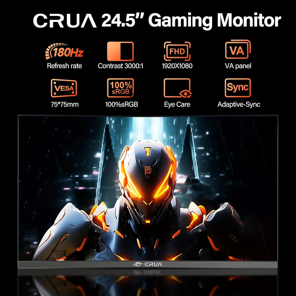 24.5-inch CRUA Curved Gaming Monitor 180Hz, 2800R Ultra Curvature PC Screen Full HD 1080P, Bezel-less Computer Monitor With FreeSync And EyeCare Technology, VESA Support