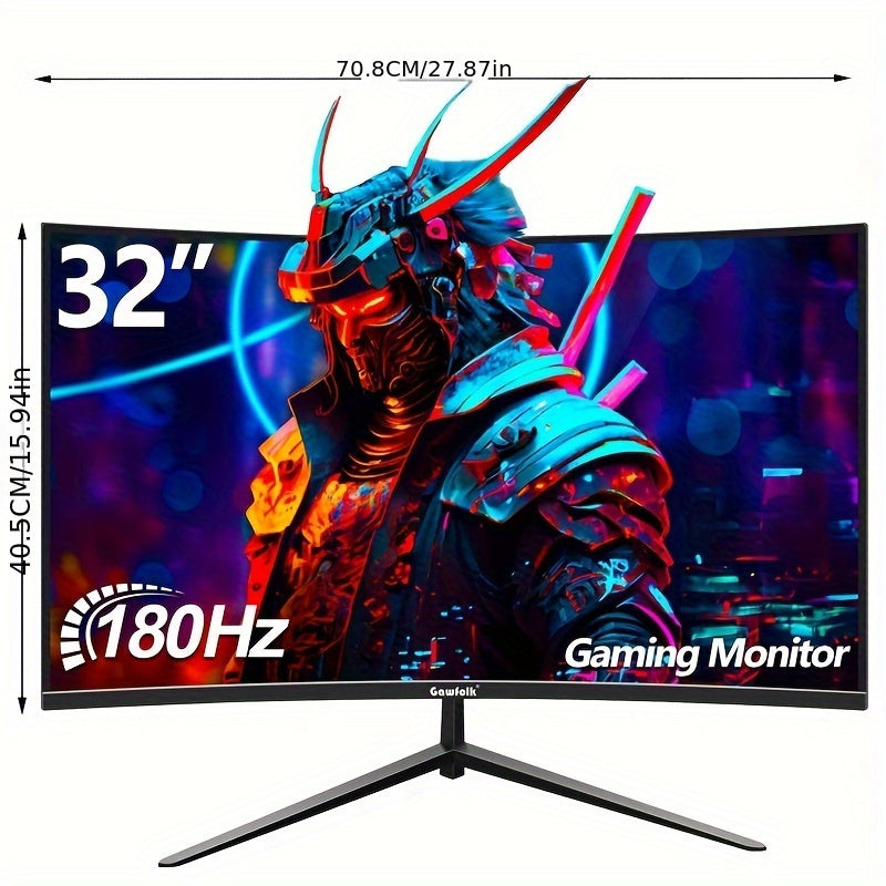 Gawfolk 32-Inch Curved Gaming Monitor 180Hz FHD 1080P, Frameless 1500R PC Computer Screen with VESA Mount, Immersive Wide-Angle View for Gaming & Multimedia, Sleek Frameless Design, High Resolution Screen